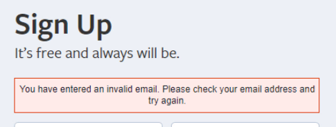 Facebook : vous avez saisi une adresse e-mail non valide